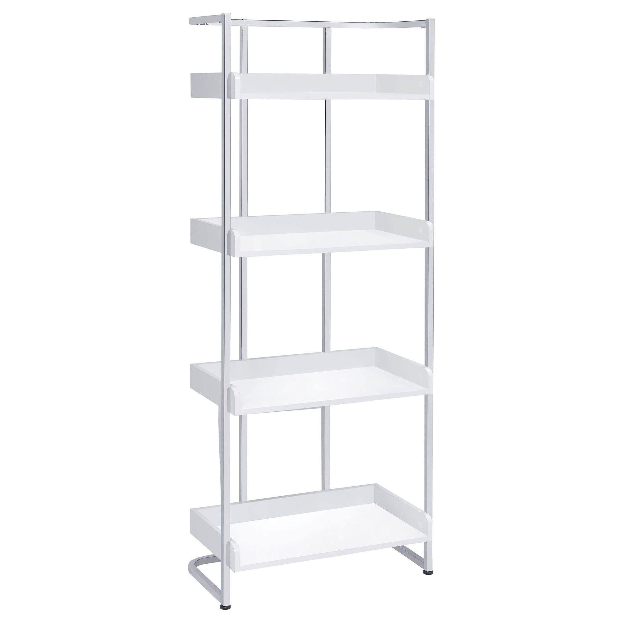 Coaster Furniture Ember 4-Shelf White High Gloss And Chrome Bookcase 26.25' W X 14' D X 67.5' H 803402