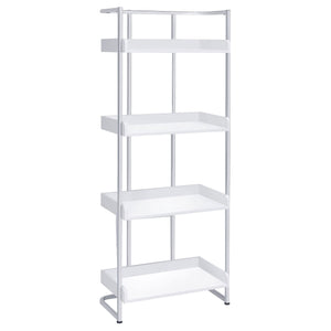 Coaster Furniture Ember 4-Shelf White High Gloss And Chrome Bookcase 26.25' W X 14' D X 67.5' H 803402