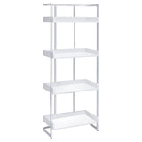 Coaster Furniture Ember 4-Shelf White High Gloss And Chrome Bookcase 26.25' W X 14' D X 67.5' H 803402