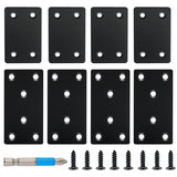 QSJ 8 Pack Black Flat Mending Plate 3.15x1.57 & 2.36x1.49'', Stainless Steel Bracket, Straight Metal Brace Bracket, Fixing Joini