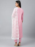 Anni Designer Women'S Cotton Blend Embroidered Straight Kurta With Pant & Dupatta (White Show Sty Light Pink_S_Light Pink_Small),Light Pink,S,Cotton Blend,Regular,kurta, Dupatta