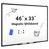 Magnetic Dry Erase Whiteboard - 46 x 33 Inch White Board - 4 x 3 Large Wall-Mounted Board with Black Aluminum Frame, 1 Magnetic 