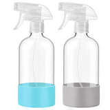 JohnBee Glass Spray Bottles with Silicone Sleeve, 2 Pack16 oz Empty Refillable Containers with Adjustable Spray Nozzles, Spray B