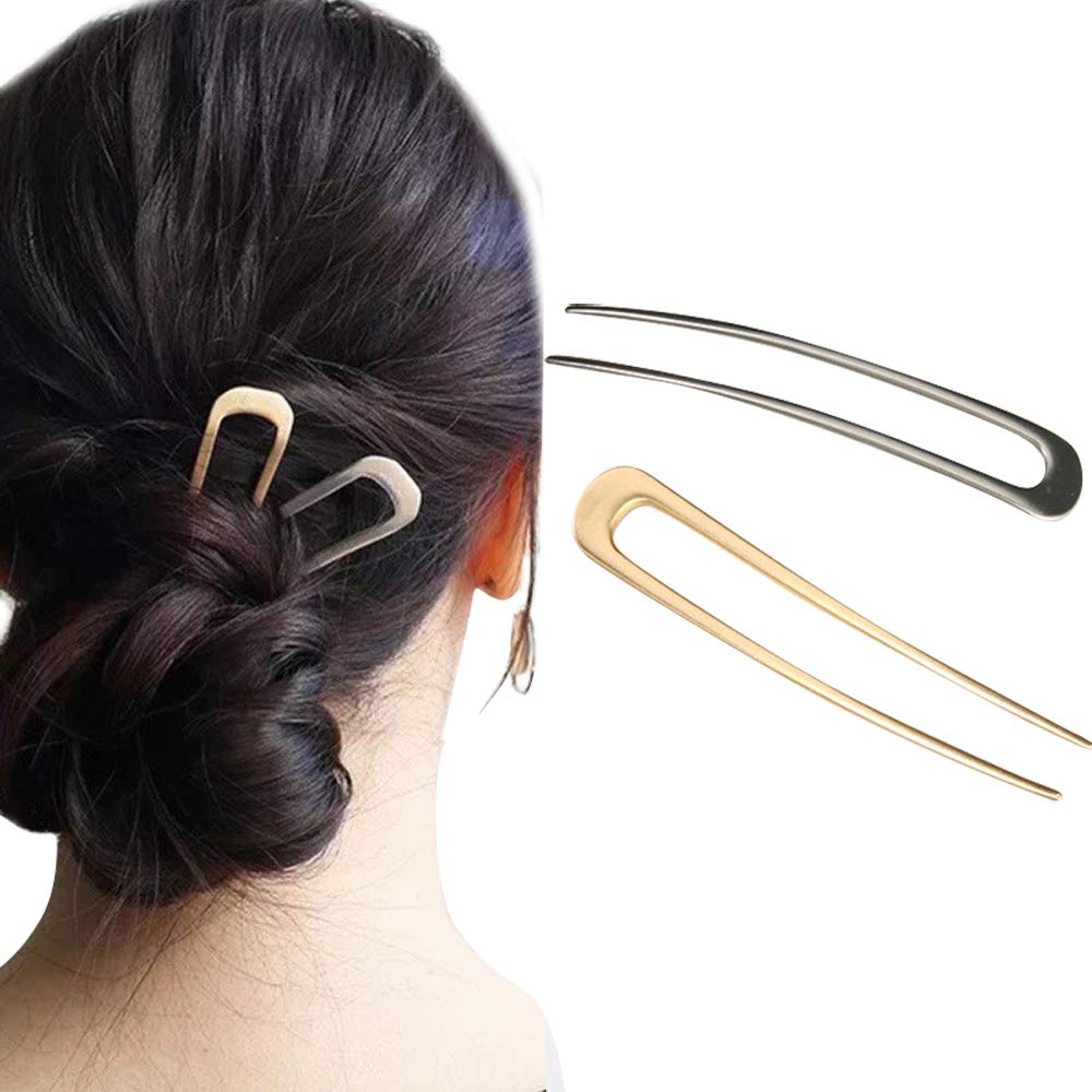 2 Pack U-Shaped Metal Hair Fork Hair Clips Stick Pin Hairpins Hair Comb for Updo Hair Fork Beauty Tools Hair Accessories for Gir