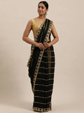 Shasmi Womens Designer Black Georgette Embroidered Fashion Designing Saree For Women (Kk) (Black)