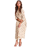 Anni Designer Women'S Rayon Viscose Straight Printed Kurta With Palazzo (Tangro Cream_L_Cream_Large),Cream,L