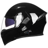 ILM Bluetooth Motorcycle Helmet Modular Flip up Full Face Dual Visor Mp3 Intercom FM Radio DOT Model 902BT(Gloss Black, XL)