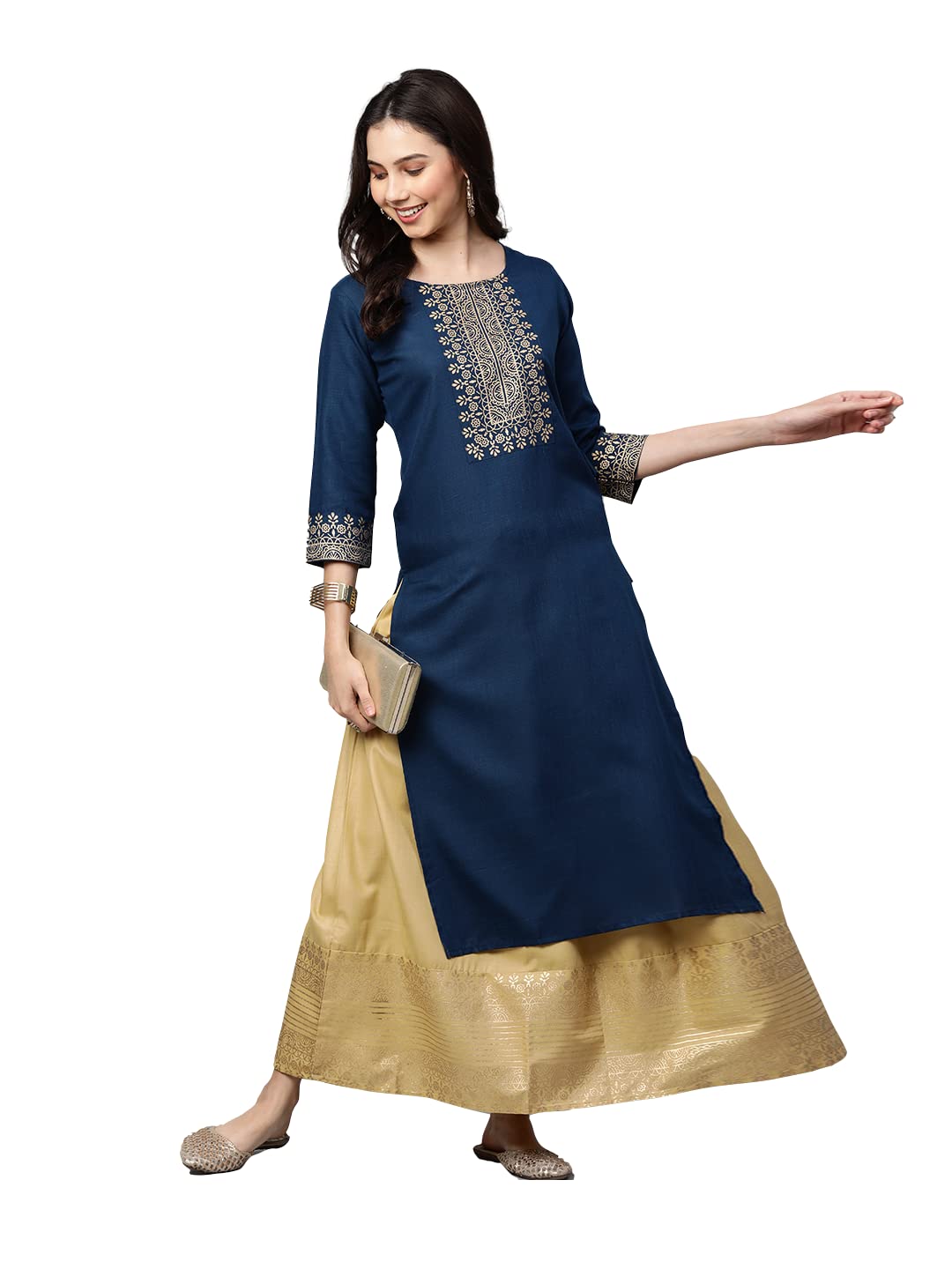 Anni Designer Women'S Rayon Straight Kurta With Skirt (Madam-Jee-Navy Blue_Xl_Dark Blue_X-Large),Dark Blue,XL