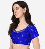 Pujia Mills Women'S Phantom Silk Floral Half Sleeve Saree Blouse (Kajalll2L Blouse_Royal_36 Size+Margin)