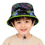 Vritraz Kids Unisex Dinosaur Printed Bucket Hat | Lightweight Foldable Cap & Sun Protection, Summer Beach, Fishing Camping Hat F