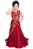 White button new stone and embroidery work half saree style kids lehenga choli for girls, plain red, 6-7 år