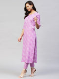 Gosriki Women'S Cotton Blend Straight Printed Kurta With Palazzo (Wamurti Purple_3Xl-Go_ Purple_Xxx-Large),Purple,3,B0B9Y4XMML