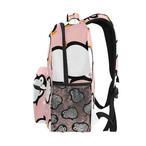 Cute Penguin Backpack for Boys Girls Kids Cartoon Pink Sea Animals Dots Student Bookbag School Bag 14 inch Laptop Backpacks Trav