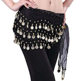 Fancy Steps Belly Dance Chiffon Hip Scarf Wrap Belt Tribal Coin Sash Gold Coins (Black Belly Dance)