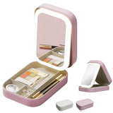 Small Makeup Box with Light-Filling Mirror, Portable Cosmetics Case, LED light Makeup Storage Box (Pink)