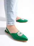 Shoetopia Embellished Front Studded Buckle Green Mules For Women & Girls /Uk5,Green,5,B0BZPR5G76