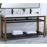 Elegant Decor Raya 60 Double Resin Top Metal Bathroom Vanity In Gold And Black