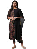 ZIYAA Women's Georgette Salwar Suit Set (ZIKUGR3127ANDPA-S_Black_S)