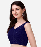 Pujia Mills Women'S Georgette Sipali Sequin Work Sleeveless Blouse (Navy Blue, 38)