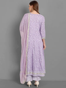 Anni Designer Women'S Cotton Blend Embroidered Regular Kurta With Pant & Dupatta (Hitmyn-Purple Small),Purple,S,,,