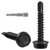 VGBUY 66pcs #12 x 1-1/2 Self Drilling Screws for Metal,410 Stainless Steel Black Zinc Plated,Self Tapping Sheet Metal Screws,Hex
