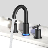 FORIOUS LED Bathroom Faucet Black 3 Hole with Temperature Changing 3 Color Lights, 8 Widespread Matte Black LED Bathroom Sink Fa