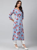 Gosriki Women'S Crepe Straight Printed Kurta (Sanju Blue_S-Go_Blue_Small),Blue,,B0B7NLC2LQ