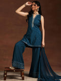 Libas Women'S Silk Blend Embroidered Kurta Set (36839 Blue Blue Xl
