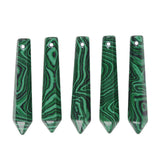 50mm Synthetic Malachite Hexagonal Wand Jewelry Making Crystal Pointed Chakra Reiki Healing Beads 2mm Hole Drilled(Pack of 5)