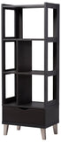 Baxton Studio Kalien Modern & Contemporary Wood Leaning Bookcase With Display Shelves & One Drawer, Dark Brown