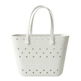 Snappsy Beach Tote Easy To Clean Tote Bag With Holes Lightweight For Women, Families, Pool, Boat, Travel White