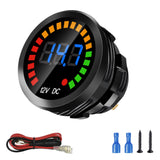 Waterproof DC 12V Voltage Meter, LED Digital Display Voltmeter Gauge Panel, Round Battery Monitor with Wires & Terminals & Srews