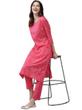 Anni Designer Women'S Cotton Blend Straight Printed Kurta & Pant (Excel Pink_S_Pink_Small),Pink,S