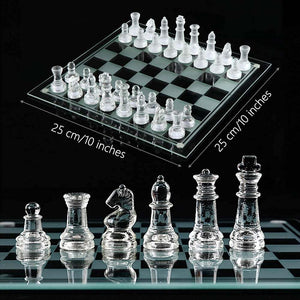 10*10 Glass Chess Set Frosted and Clear Pieces Felted Bottom for Adult and Teens(Gift for Game Education)
