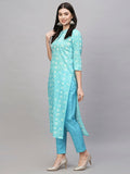 Gosriki Women'S Cotton Blend Straight Printed Kurta With Pant (Evika Blue-Gs_M_Blue_Medium),Blue,,B0CSG6JY98