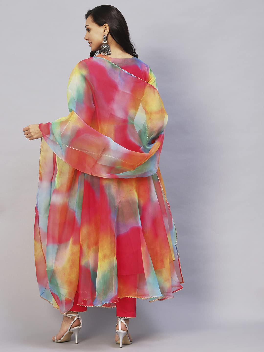 Anni Designer Women'S Organza Anarkali Floral Printed Kurta With Pant & Dupatta (Chakrika-Multi_M_Multi_Medium) Multicolour,Multicolour,M,Organza,Anarkali,Dupatta