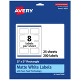 Avery Matte White Rectangle Labels with Sure Feed, 2 x 3, 200 Matte White Printable Labels