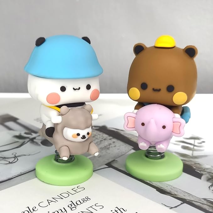 2 PCS Bubu and Dudu Bears Car Dashboard Decorations, Cute Cartoon Statue Bears Panda Figurine Office Desk Decor for Decor Accessories Tabletop Ornaments Gifts (C)