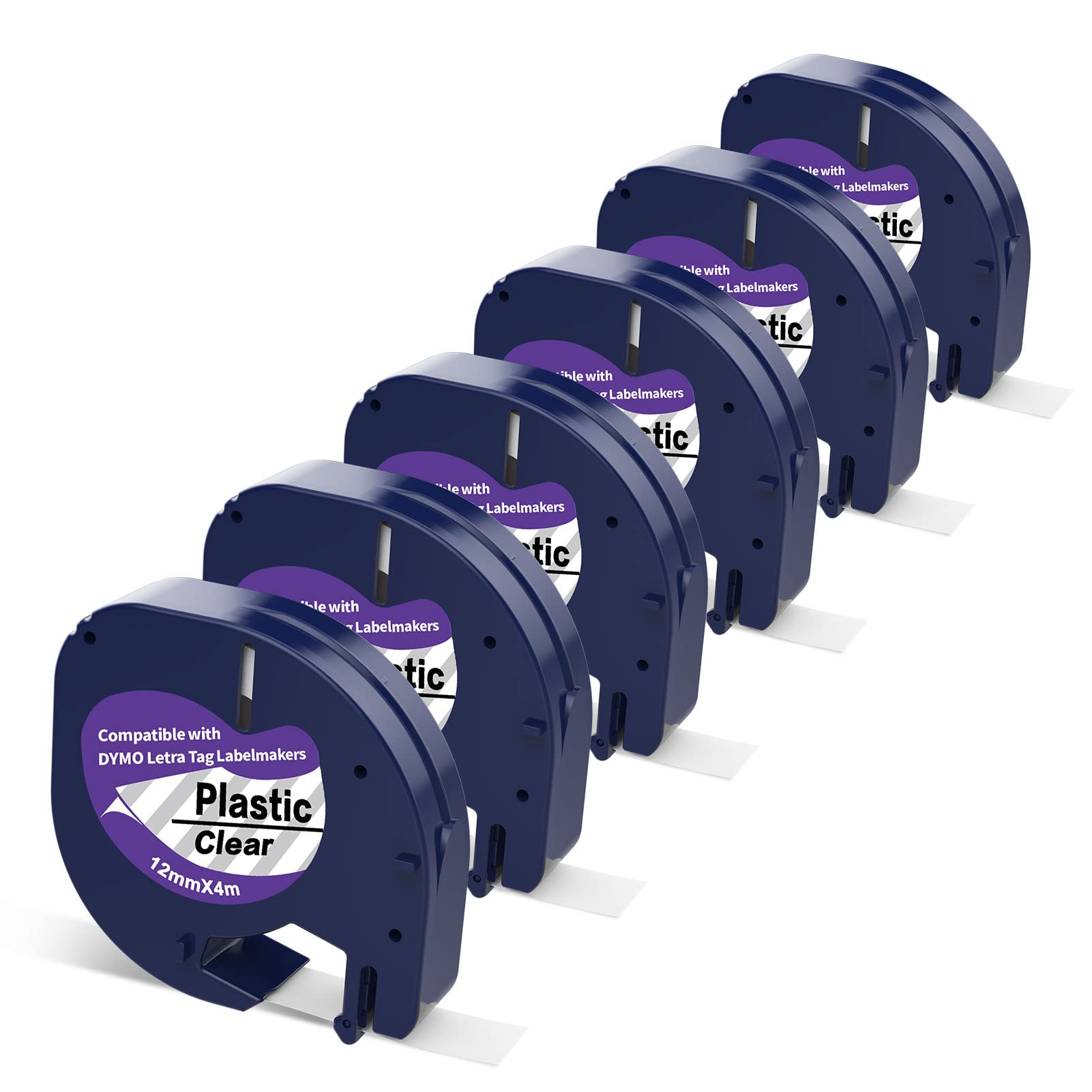 6 X Compatible with 16952 12mm x 4m Plastic Transparent Label Tape Replacement for Dymo Letratag Refills Clear for Letra Tag LT 