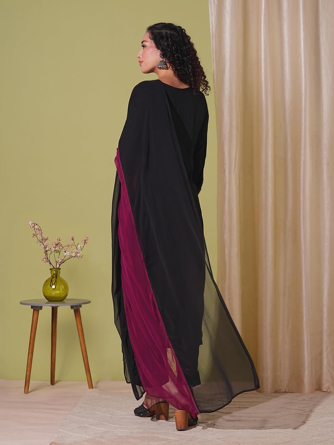 Anni Designer Women'S Rayon Viscose Straight Solid Kurta With Pant & Dupatta (Nanad Black-Vks01_Xl_Black_X-Large),Black,XL,Rayon Viscose,Regular,