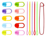 Knitting Crochet Stitch Markers Set, 25 Plastic Markers, 1 Metal Holder, 2 Large Eye Needles