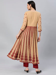 Gosriki Women'S Georgette Chikankari Embroidered Anarkali Kurti (Kari Beige-Gs_S_Beige_Small),Beige,,B0C5RVZG3Z
