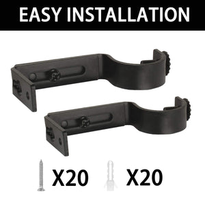10 Pieces of Adjustable Curtain Rod Brackets, Eau Heavy Duty Black Curtain Rod Holders for Maximum 1 Inch Rod, Wall-Mounted Meta