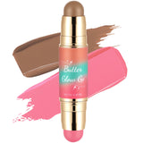 Dual-Ended Blush and Bronzer Stick - 2-in-1 Creamy Face Cheeks Contour Makeup, Smooth Hydrating Formula, Buildable Color for Nat