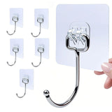 ZescIm Adhesive Hooks, 6 Pieces Bathroom Robe Hangers, 35 lb/15 kg (max) Large Size Removable Transparent Wall Hangers, Key Han