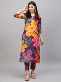 Anni Designer Women'S Cotton Blend Straight Printed Kurta With Pant (Wahida Purple-Nw_L_Purple_Large),Purple,L,,,
