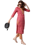 Gosriki Women'S Cotton Blend Traditional Straight Printed Kurta With Pant (Mikaa Pink-Nw5-Gs_S_Pink_Small),Pink,,B0BXLRSJLX