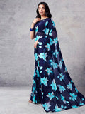 Satrani Womens Pure Georgette Saree (3633S103N_Navy Blue & Multi)