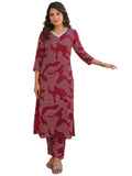 Anni Designer Women'S Rayon Blend Straight Printed Kurta With Pant (Neam Maroon_Xl_Maroon_X-Large),Maroon,XL