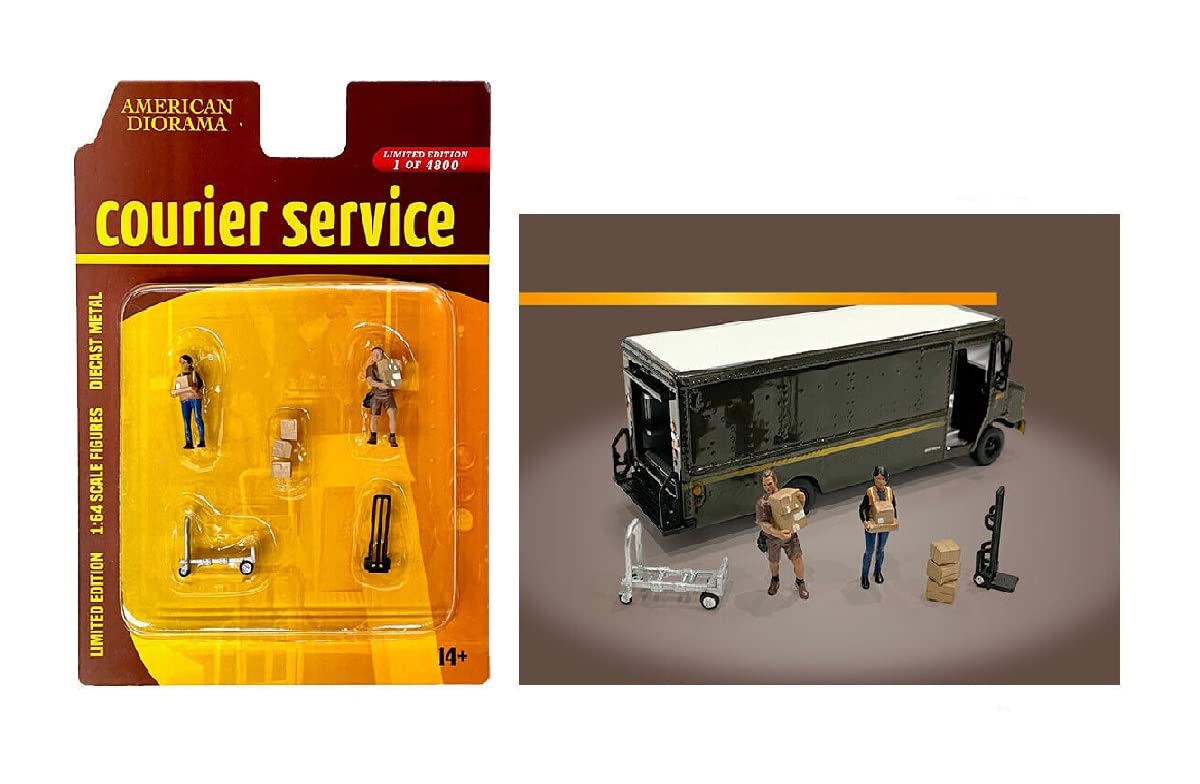 American Diorama Courier Service 5 Pc Diecast Figures Set (2 Worker Figures And 3 Accessories) Ltd Ed To 4800 Pcs For 1/64 Scale